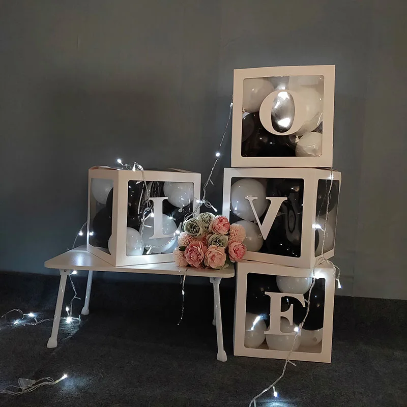 

A-Z 26 Letter Transparent Balloon Name Box Wedding Party Background Decor Baby Shower Macaron Balloons Box Supplies