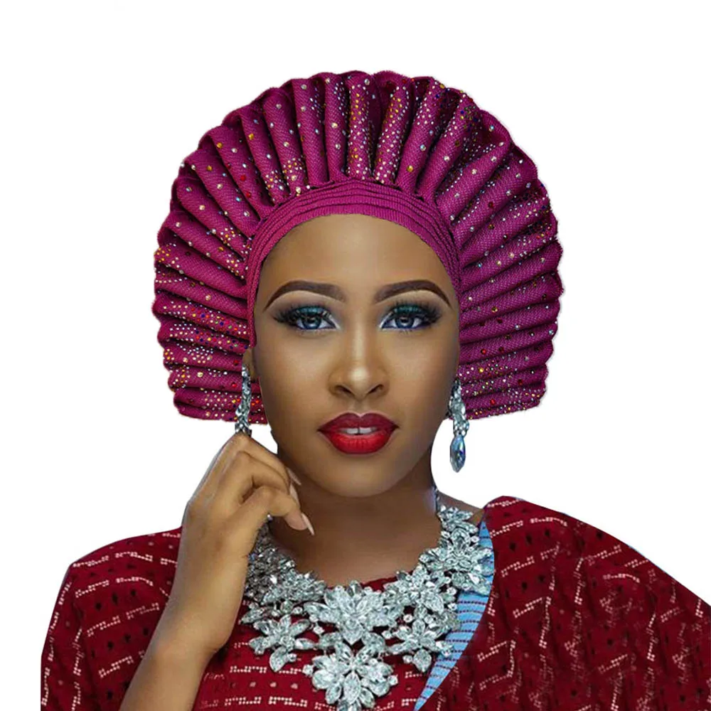 Высокое качество aso oke gele африканские головные уборы с камнями | Дом и сад