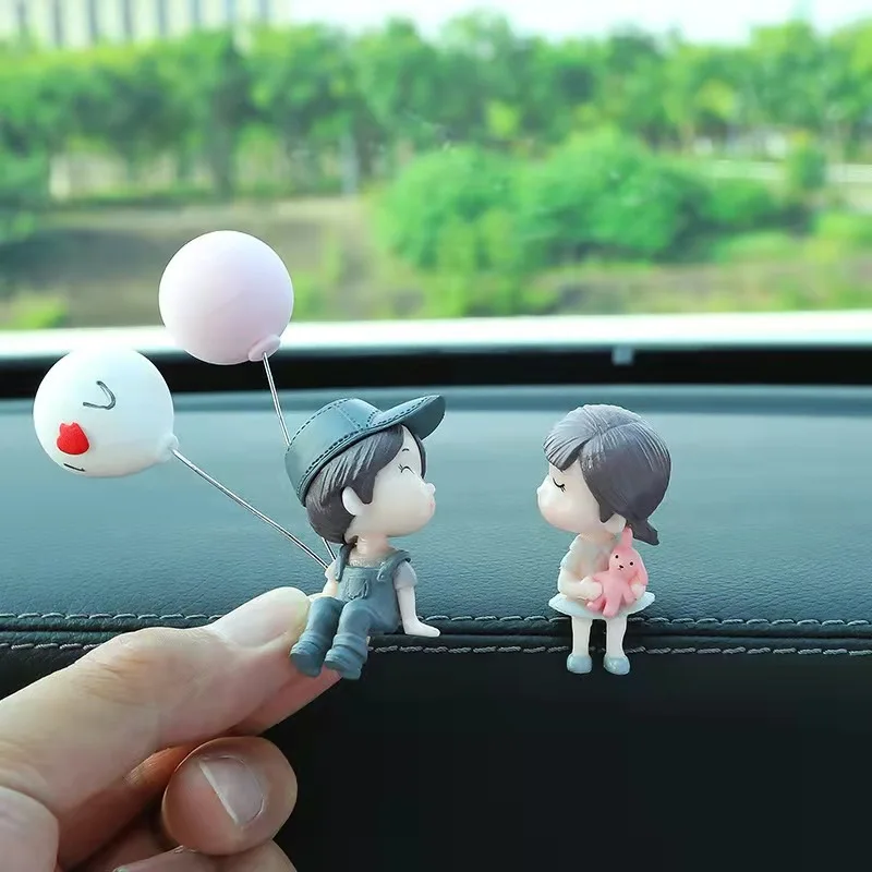 

Car Dashboard Ornaments Cute Cartoon Couples Action Figure Figurines Balloon Ornament For Car Interior Accessories