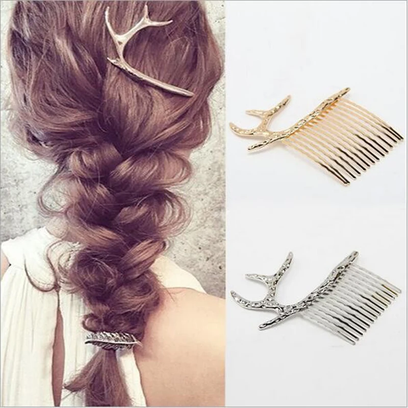

1PC High Quality New Arrivals Women Half Moon Antler Silver Gold Bangs Hair Comb Headwear Accessories Hot Sale