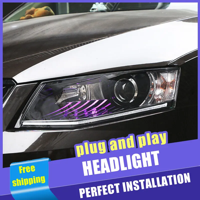 

2PCS Car Style LED headlights for Skoda Octavia 2015 for Octavia head lamp LED Lens Double Beam H7 HID Xenon bi xenon lens