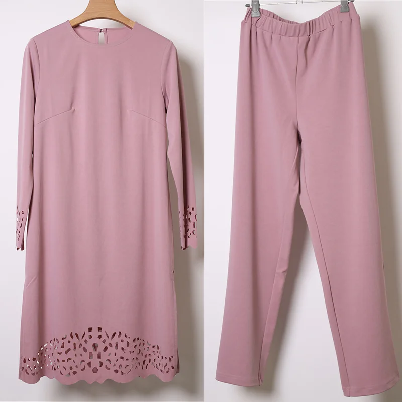 

Ramadan Eid Muslim Dress Women 2pecs Set Top and Pants Dubai Abaya Lace up Ropa Kaftan Turkey African Islamic Clothing Dress Set