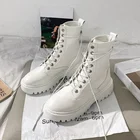 Женские ботильоны, осень 2021, новые модные белые кожаные мотоциклетные ботинки на платформе, готические черные женские короткие ботинки, Botas De Mujer