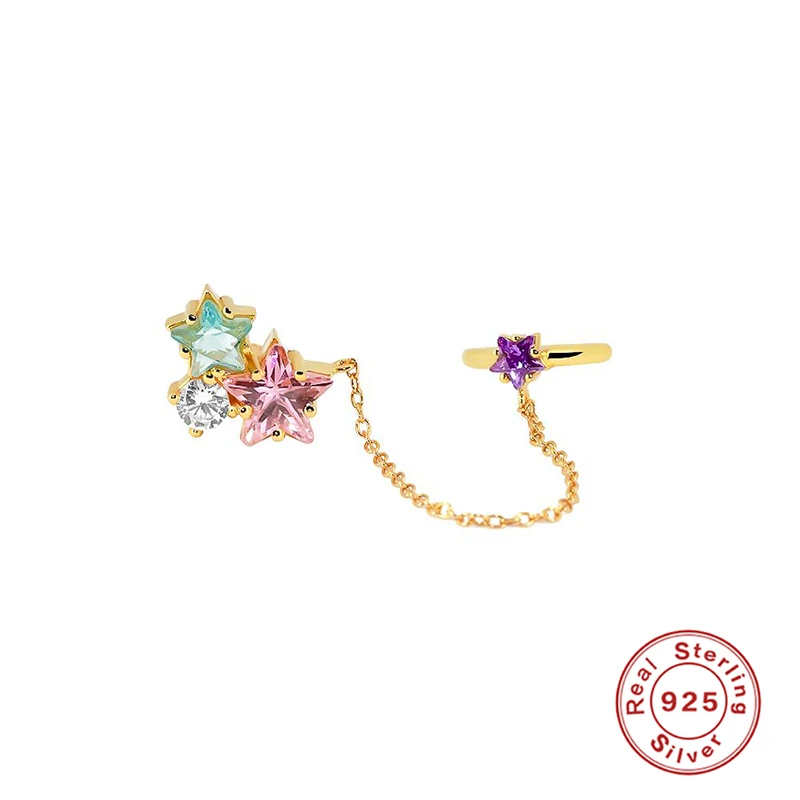 

Genuine 925 Sterling Silver Colorful Rhinestone Small Earcuffs Clip Earrings for Women Wedding Jewerly No Piercing Earring Gift