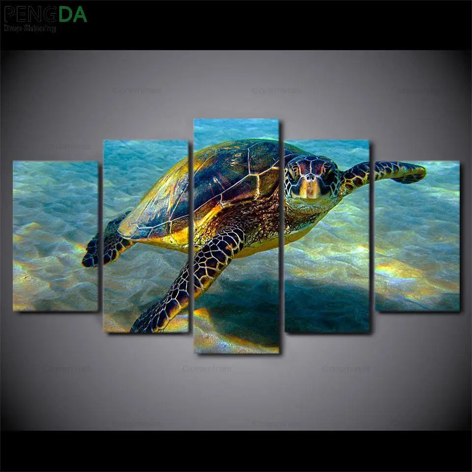 

Home Decoration Posters Modern Wall Art 5 Pieces Animal Sea Turtles Pictures Framework Living Room HD Printed Landscape Painting