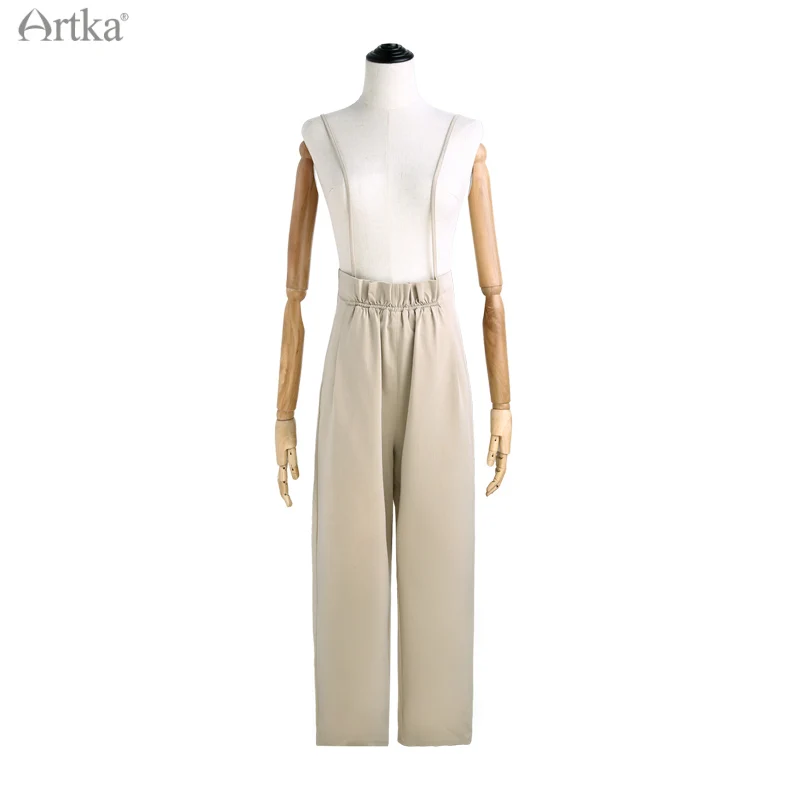 ARTKA 2021 Summer New Women Pants Fashion Casual Elastic High Waist Straight Trousers OL Style Strap Ankle-Length Pants KA25112X