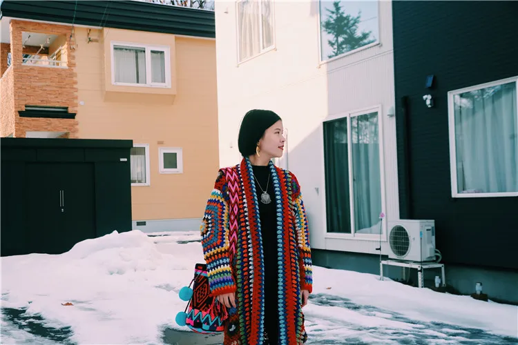 Весна, Пальто Harajuku, свитера, шерсть, Цветочный кардиган, свитер, куртка, богемный Национальный стиль, женские длинные свитера