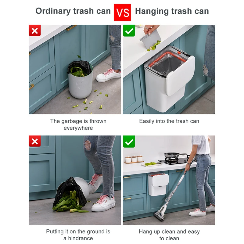 79l kitchen trash can wall mounted garbage bin recycling garbage basket waste bin cabinet door hanging with lid for bathroom free global shipping