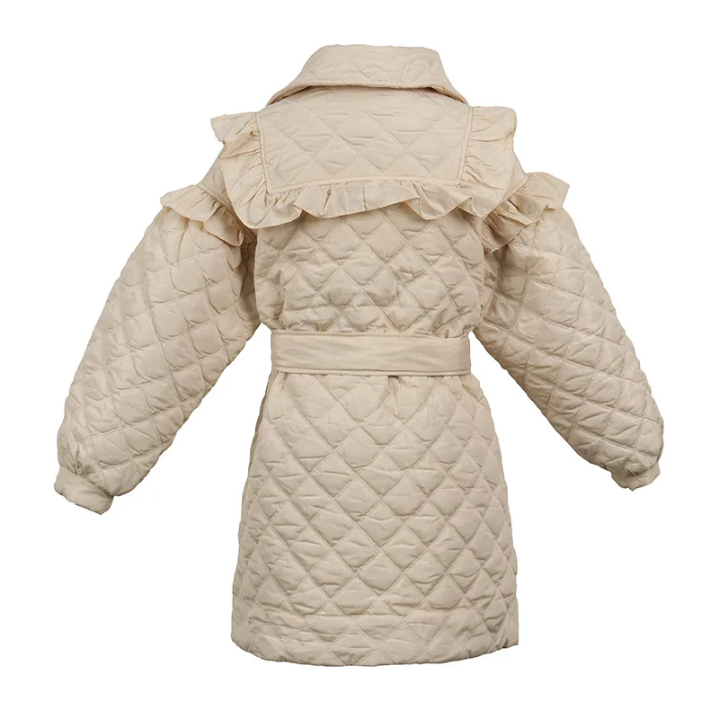 

TRODEAM 2020 New Winter Women's Jacket Coat Korean Style Mid-length Double-breasted Coat Ruffled Belt Parkas Clothes for Women