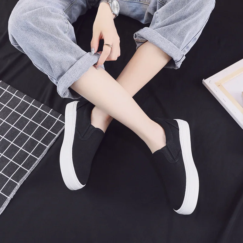 

Korean Shoes Clogs Platform Slip-on Round Toe Casual Female Sneakers Espadrilles For Women 2021 Creepers Slip On Leisure Sewing