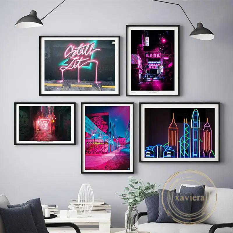 

Technology Sense City Landscape Poster Modern Neon Light Photography Picture Modern Canvas Painting Home Decoration Living Room