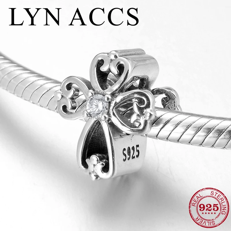 Полый Lukcy четырехлистный клевер в форме сердца серебряные бусины 925 пробы