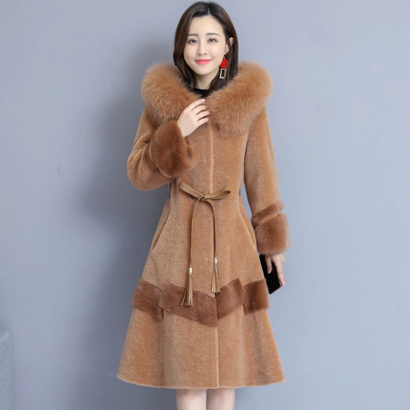 

Женское зимнее пальто из овечьей шерсти, новинка 2020, плотная теплая верхняя одежда, куртки А-силуэта, приталенное женское меховое пальто с к...