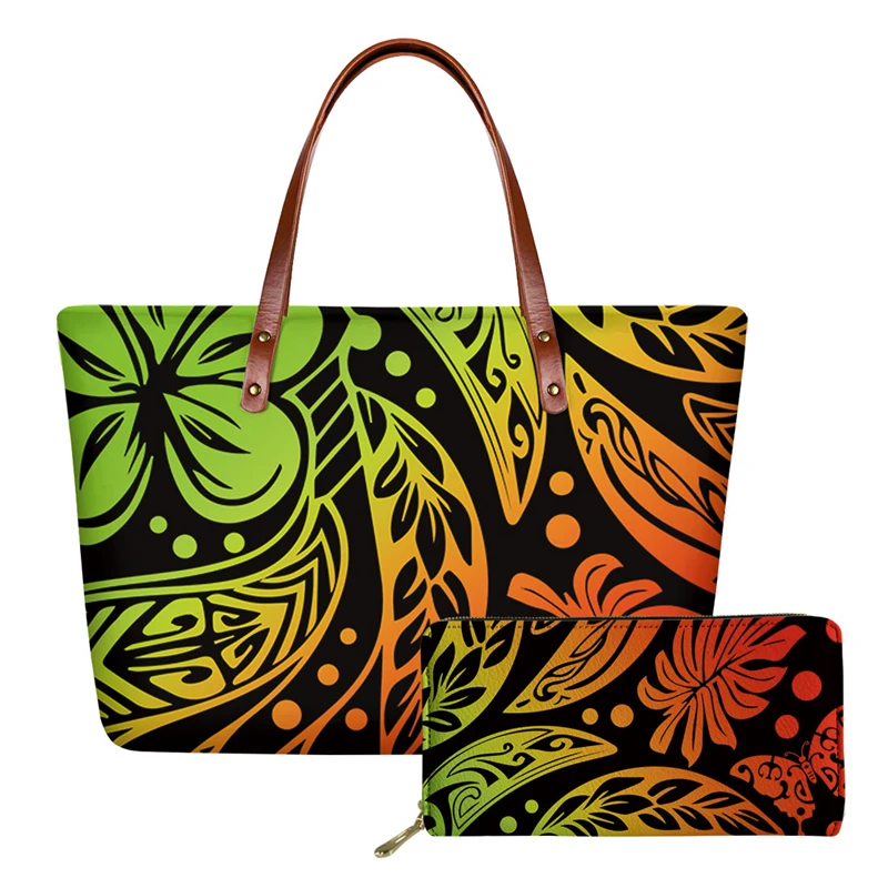 Brand Luxury Women Handbags&Purse 2pcs/Set Lady Top-Handle Bag Polynesian Totem Flower Print Shoulder Bags wallet Bolsa Feminina