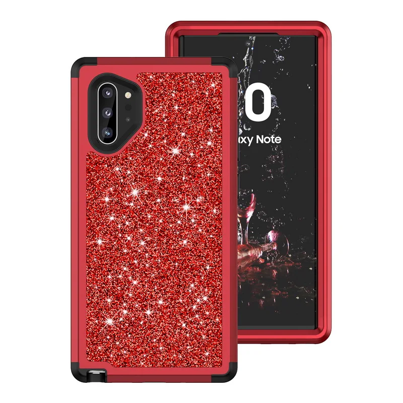 Красный Роскошный блестящий противоударный чехол для телефона samsung Galaxy Note 10 Plus 9 S10 S9 Plus Броня гибридная 3 в 1 жесткий чехол - Цвет: Красный
