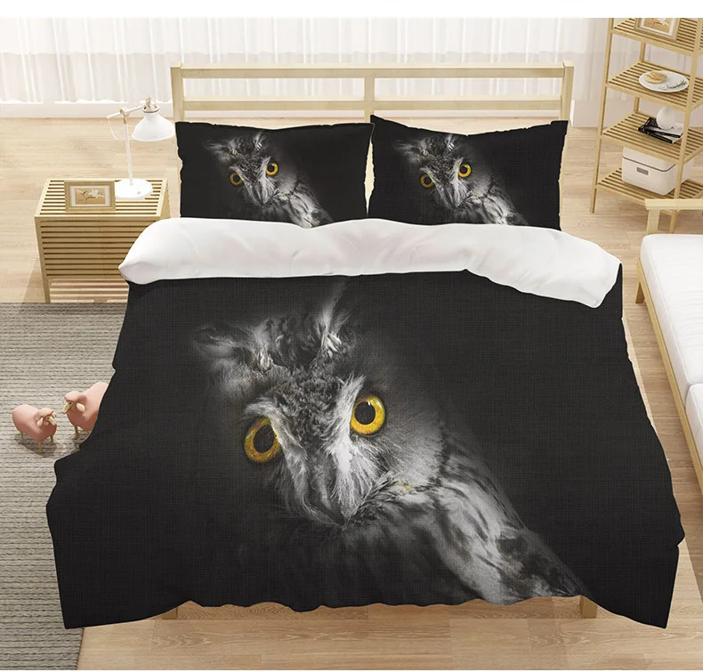 

3D Owl Pattern Printing Bedding Queen King Bed Kids Double Bed Cover Set Quilt Cover/Pillow Cover 3PCS
