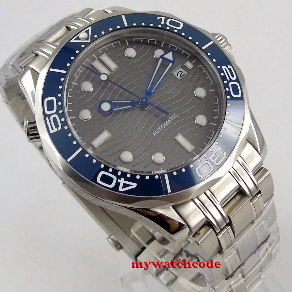 Мужские автоматические часы B304 из нержавеющей стали с серым волнообразным