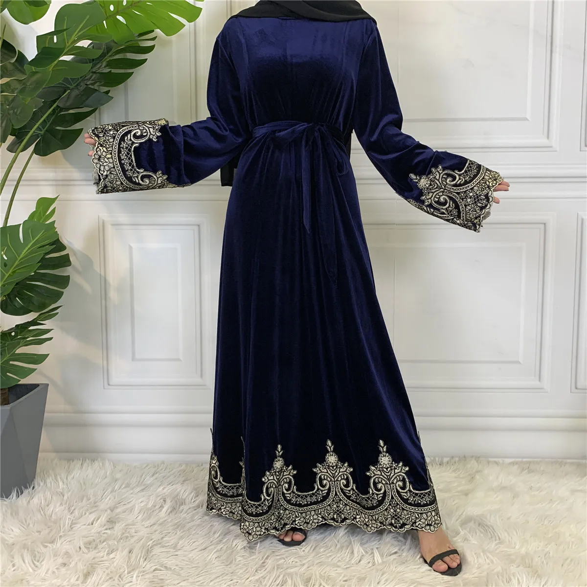 

Velvet Kaftan Hijab Dress Ramadan Abaya Dubai Muslim Abayas for Women Turkish Dresses African Islam Caftan Robe Musulmane Longue