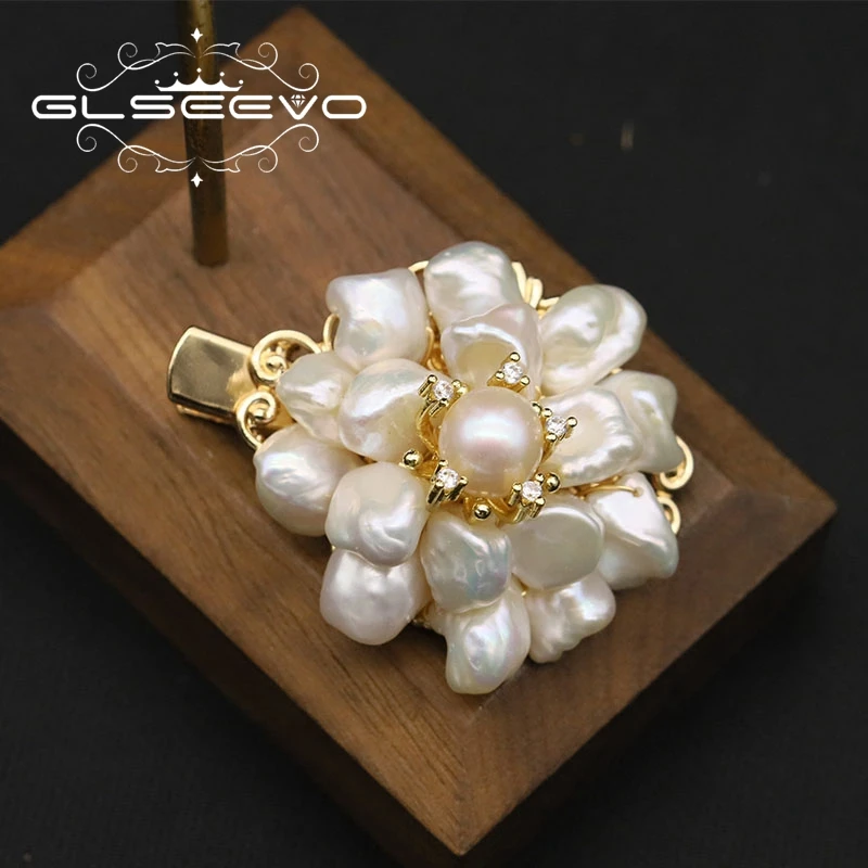 

GLSEEVO Natural Freshwater Pearl Double Flower Hairpin Women's Wedding Engagement Luxury Exquisite Gift Jewelry GH0061