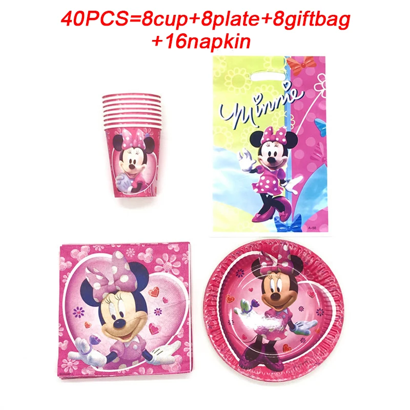 

For 8User Disney Minnie Mouse Party Supplies Paper Cups Plates Napkins Kids Girls Baby Shower Birthday Party Decorations Banners