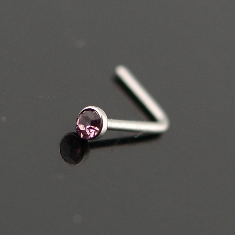 

5Pcs L Bend Nose Lip Ear Septum Stud Ring Stainless Steel Crystal Rhinestone Body Piercing Jewelry Color Random Send