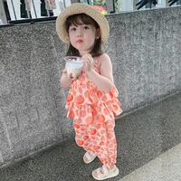 2 8 years old girl clothes summer two piece fashion casual fruit print cake suspender skirt sweatpants quality childrens wear