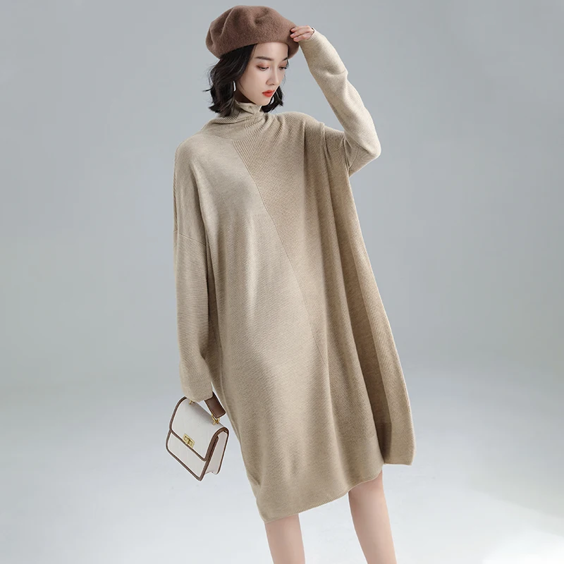 2020 New women knit sweater wool dresses turtleneck solid autumn winter cashmere dress | Женская одежда