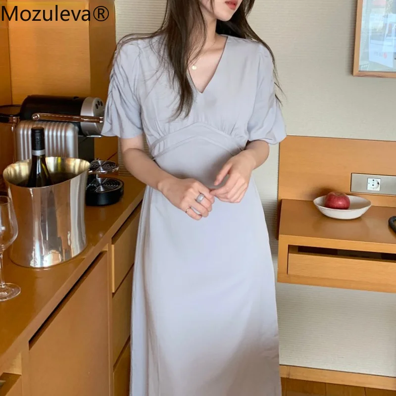 

Mozuleva элегантный v-образный вырез женское платье-трапеция платье шикарное платье с О-образным вырезом с коротким рукавом женское платье-миди...
