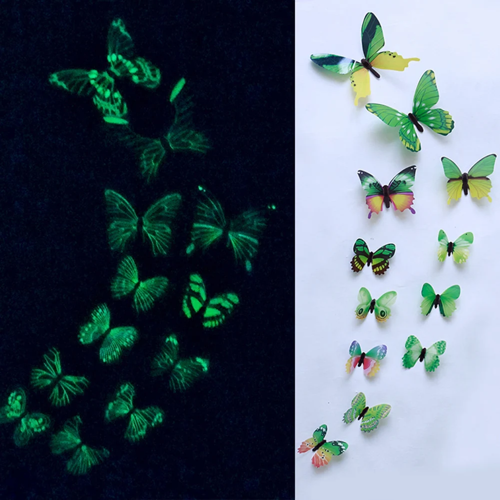 12 шт./компл. светящиеся бабочки настенные наклейки для гостиной свадьбы вечерние