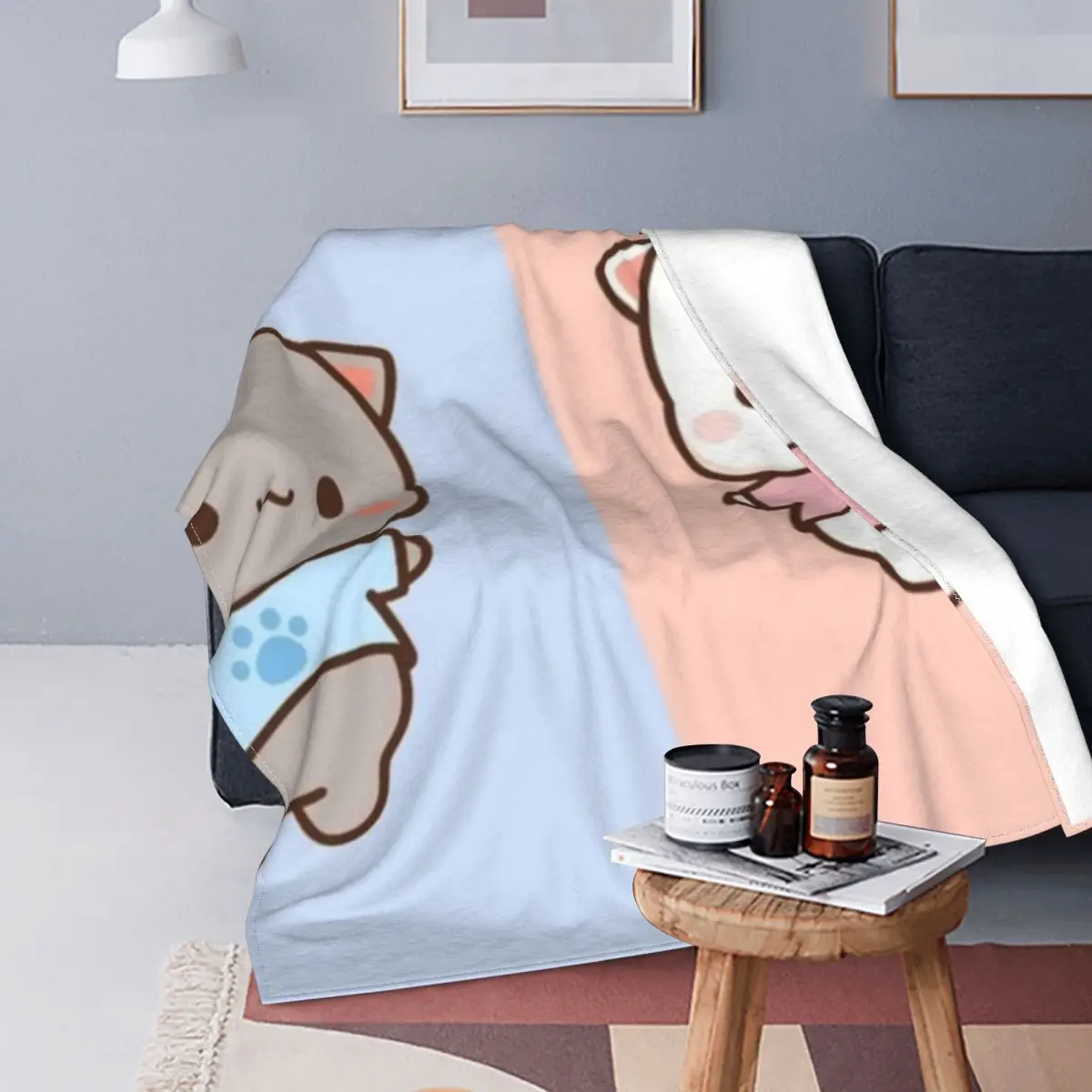 

Mochi Cats Jumping Together Winter Coral Fleece blanket Velvet Warm Blankets Cotton Quilt Home Sofa Bedroom Bedding Throws
