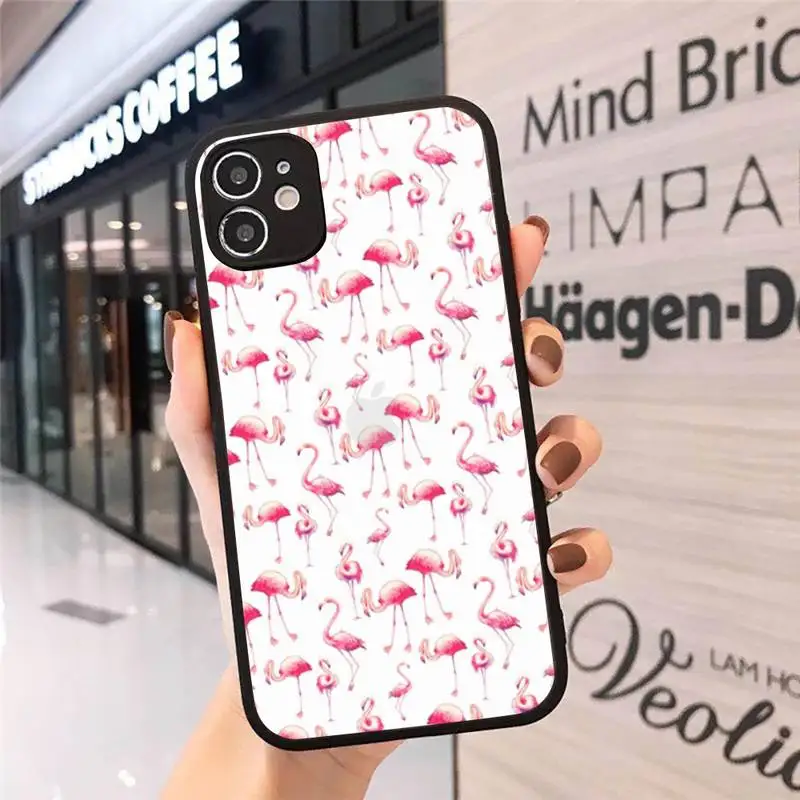 

Phone Case For iPhone 12 11 Mini Pro XR XS Max 7 8 Plus X Fashion Flamingo Matte transparent cover