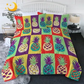 BlessLiving Pineapple Summer Bedspread Fruit Bedding 3 Piece Colorful Thin Duvet Vibrant Colors Trendy Quilt Set With Pillowcase 1