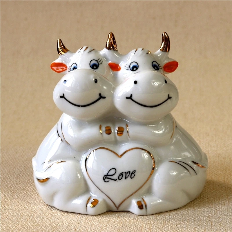 Милая фарфоровая фигурка быка пара керамический бык миниатюрное украшение