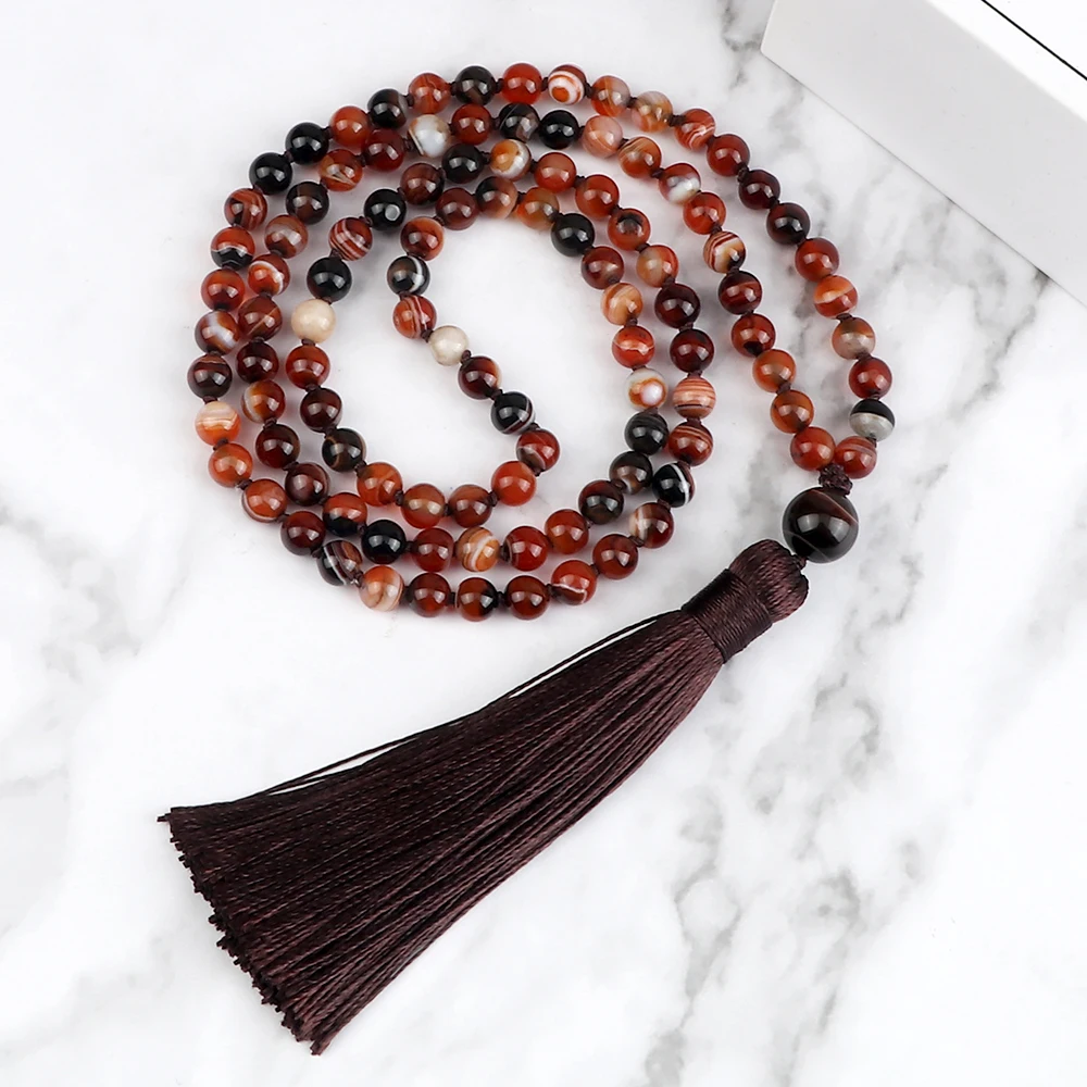 НОВЫЙ Тибетский 6 мм Красный Полосатый Агат бисерный браслет Высокое качество 108