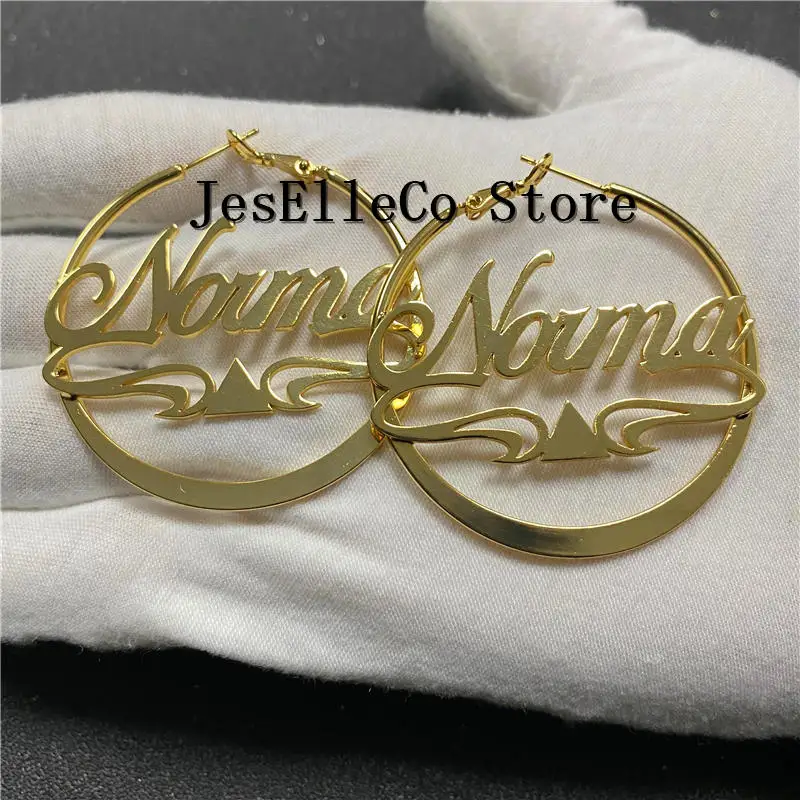 Персонализировать имя из нержавеющей стали серьги бамбука для женщин 3 Цвет