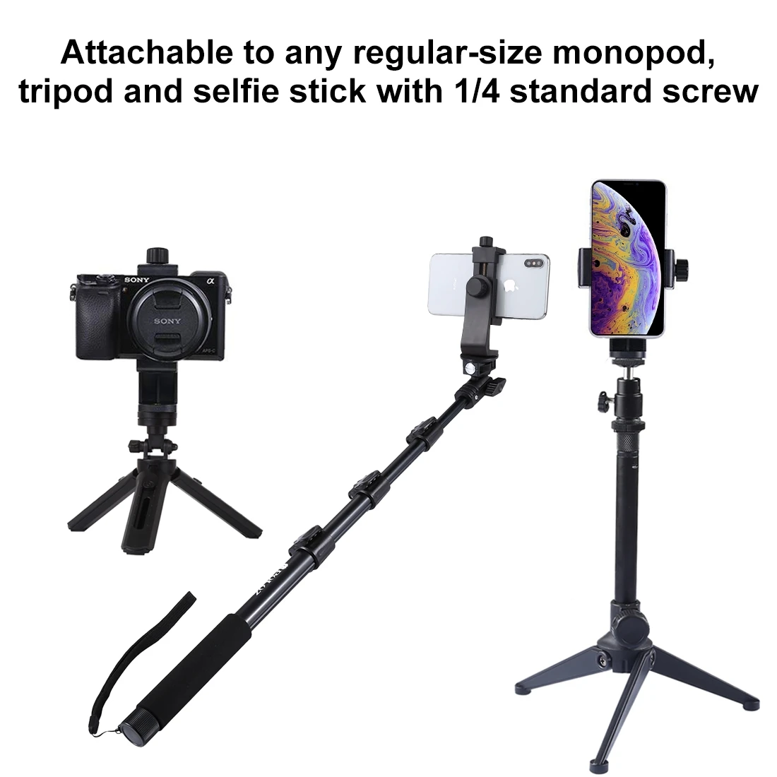 

Universal Phone Tripod Mount Adapter Cell Phone Clipper Holder Vertical 360 Tripod Stand for iPhone X 7 8 Plus Samsung S8 S7