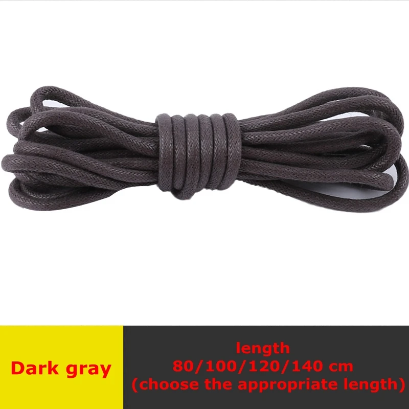 Dark gray 1 пара из вощеного хлопка круглые шнурки для ботинок кожаные Водонепроницаемый шнурки Для мужчин ботинки martin шнурки шнурке Длина 80/100/120/140 см - Цвет: Dark gray