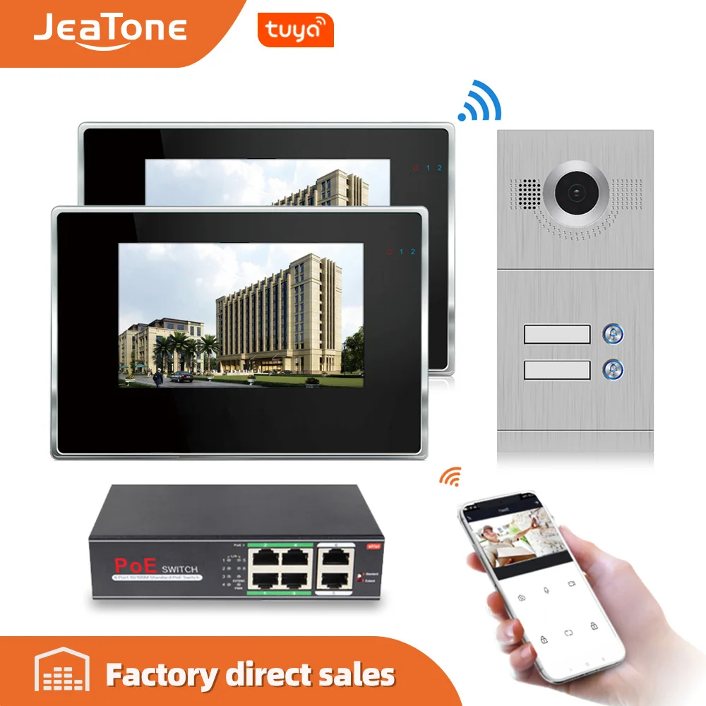 Видеодомофон JeaTone 7 дюймов Tuya IP видеодомофон для 2 квартиры Поддержка IOS/Android