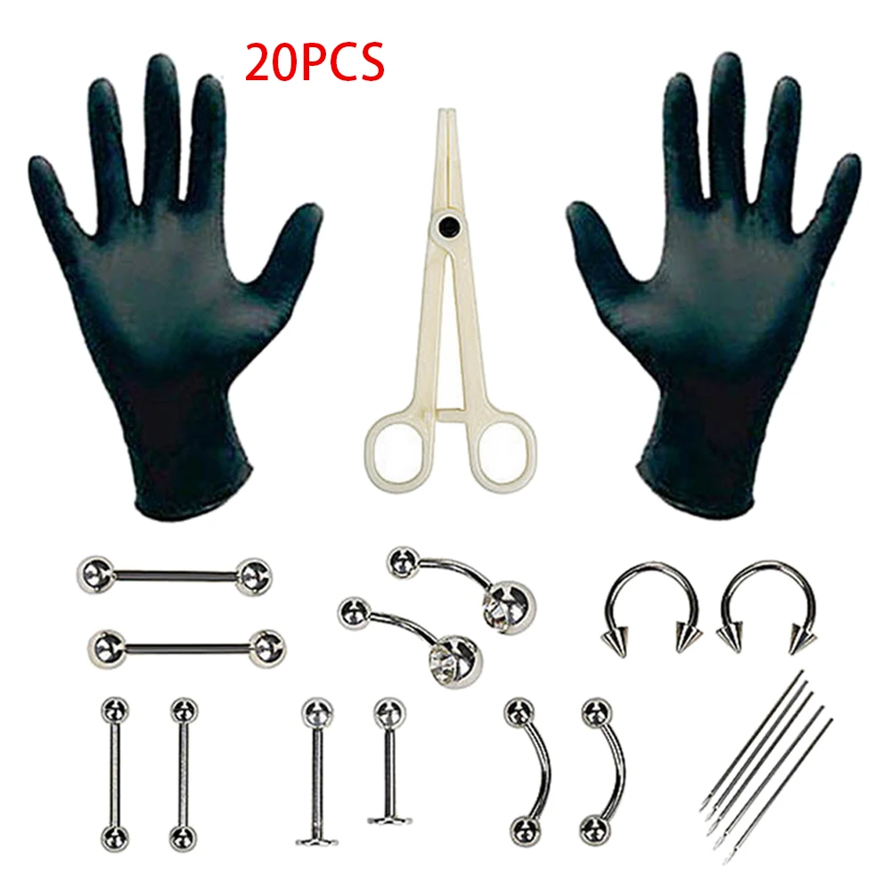 

41pcs Body Piercing Jewelry Kit Nose Tragus Belly Tongue Lip Needles Piercing Bar Ring Stainless Steel Jewelry Tool
