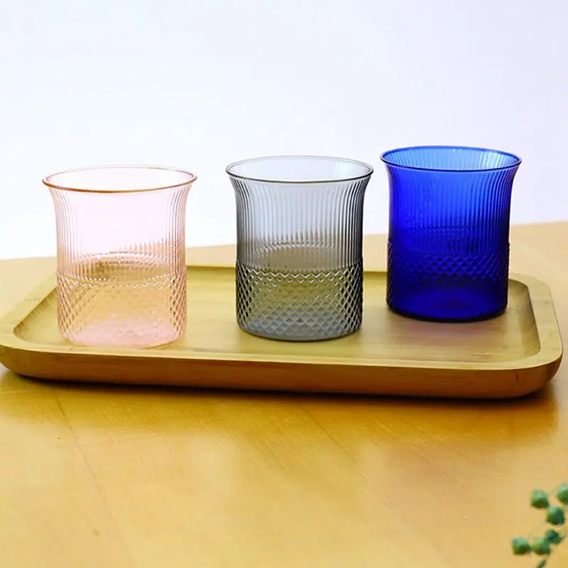 

Transparent Glass Cup High Temperature Resistant Pinstripe Cup Japanese Glassware Coffee Mug Home Office Drinkware Supplies