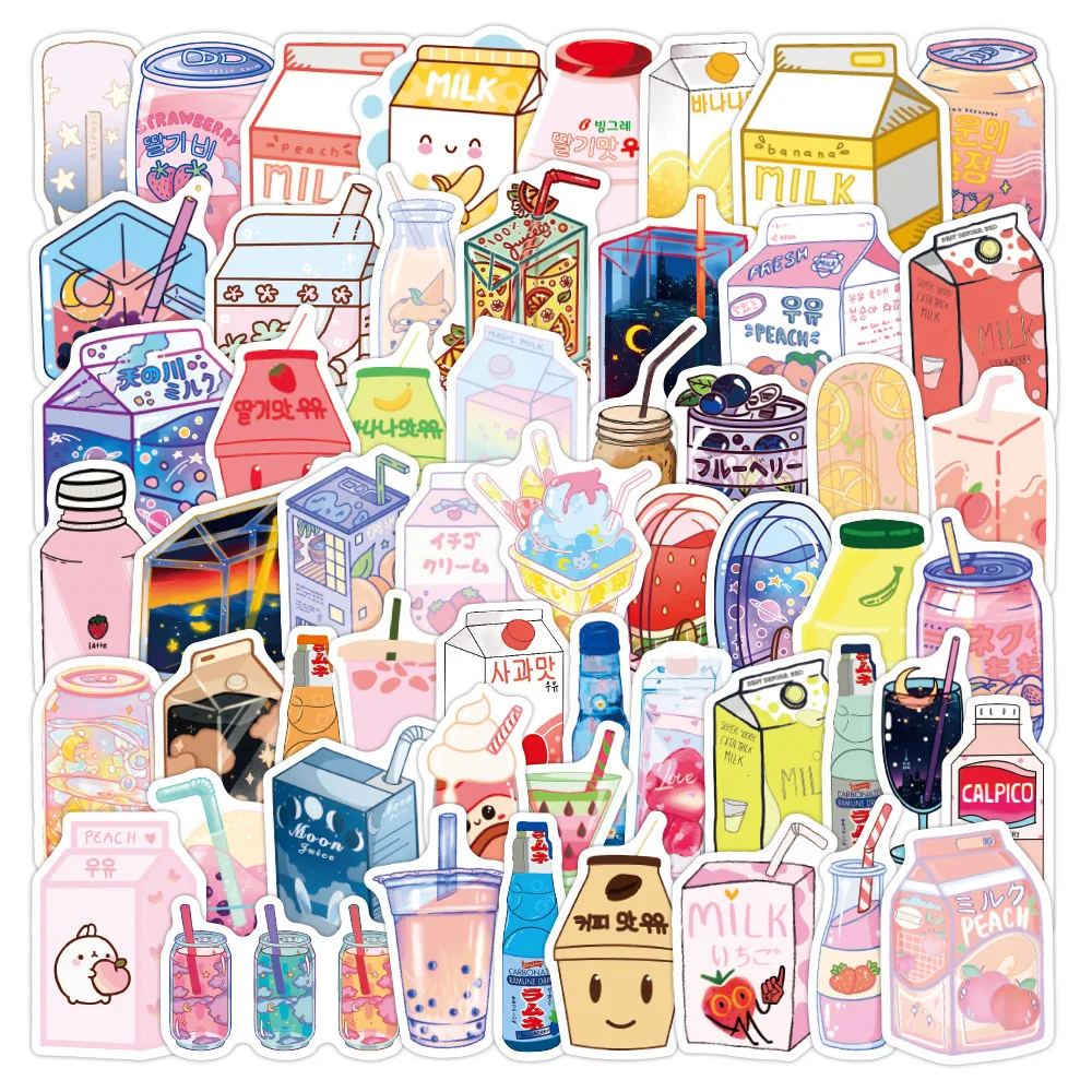 

50PCS INS Style Cute Drink Cartoon Stickers Laptop Guitar Luggage Fridge Sticker Decal Kid Classic Toy Decal Graffiti Sticker F4