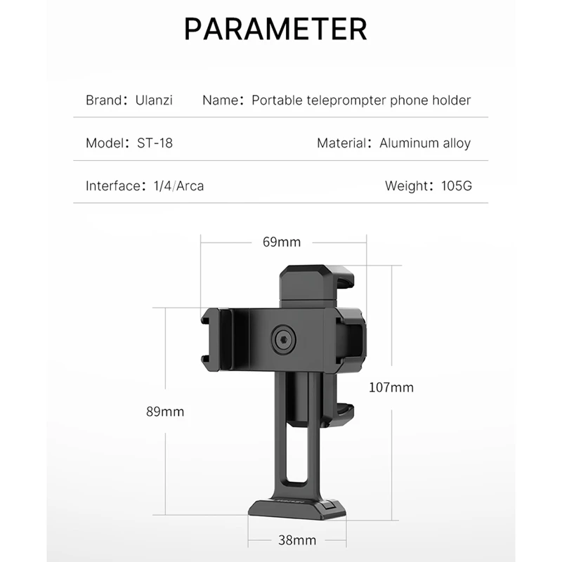 

Ulanzi ST-18 Portable Teleprompter Phone Holder 360 Rotation Horizontal and Vertical Shoot Dual Phone Holder with Cold Shoe