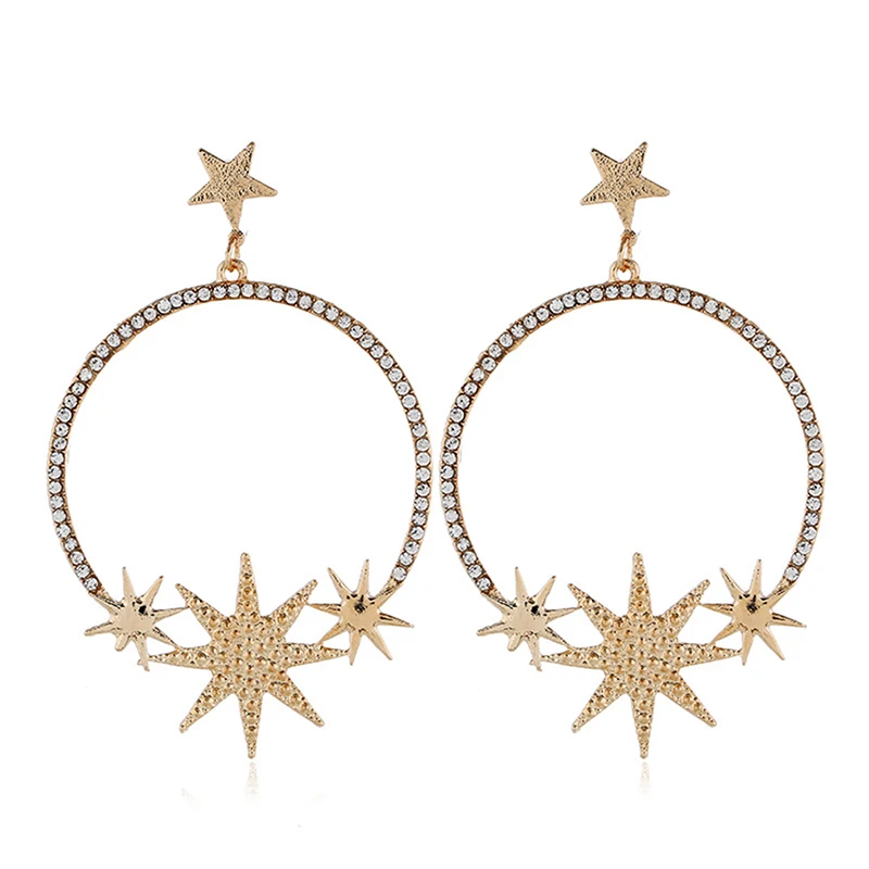 Shiny Rhinestone Big Round Circle Women Earring Fashion Crystal Star Pendant Earrings Jewelry Gift | Украшения и аксессуары