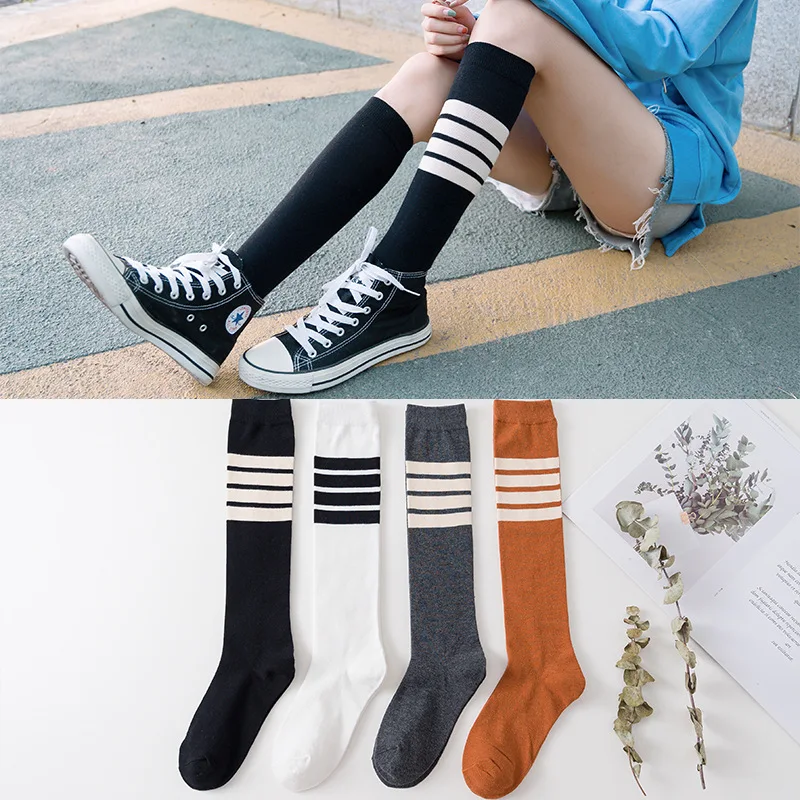 

Женские длинные носки в полоску, теплые чулки до бедра, новинка, Модные полосатые женские гольфы