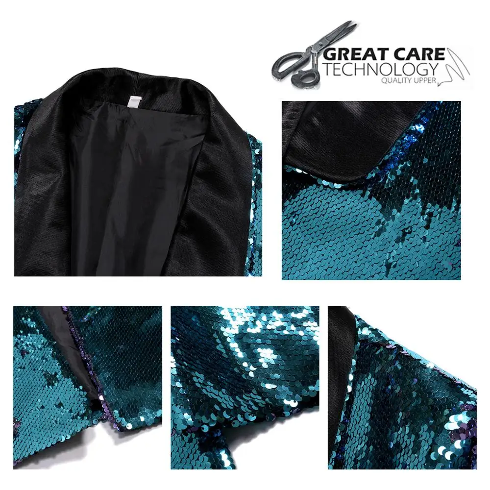 Блестящий золотистый блестящий мужской пиджак с пайетками украшенный смокинг