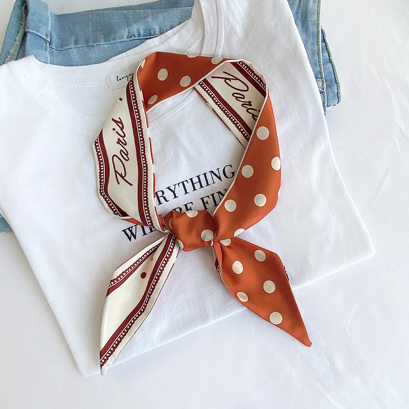 

NEW 6*100cm Wild Long Ribbon Silk Scarf Women Dot Letter Shawl Twill Bandanas Lady Luxury Scarfs Hairband Neckerchief Scarves