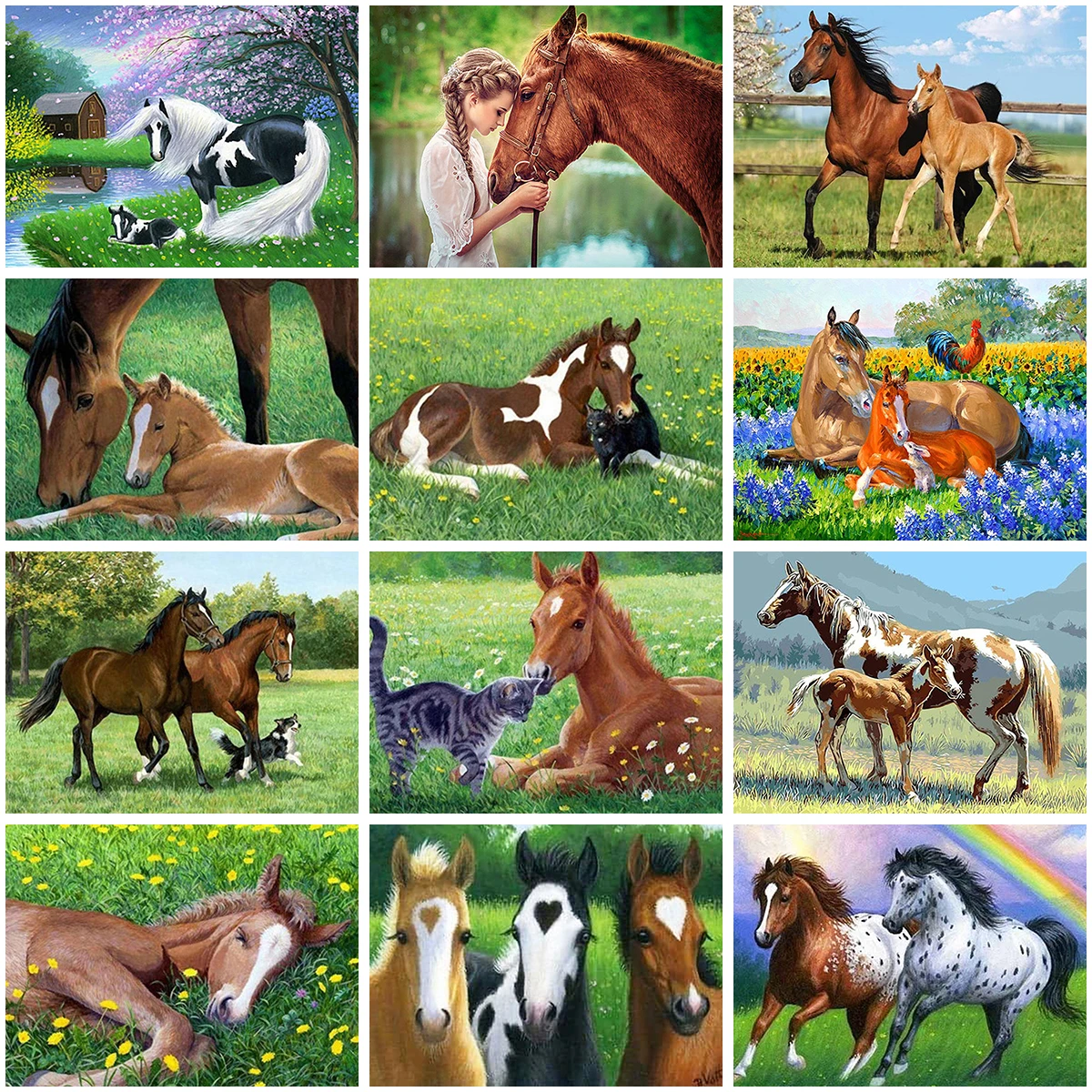 

5D DIY Diamond Painting Landscape Grassland Horse Cross Stitch Mosaic Embroidery Diamond Figure Home Decoration Christmas Gift
