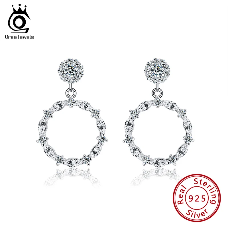 ORSA JEWELS кольцо женские свадебные 925 Серебряные длинные висячие серьги с большой