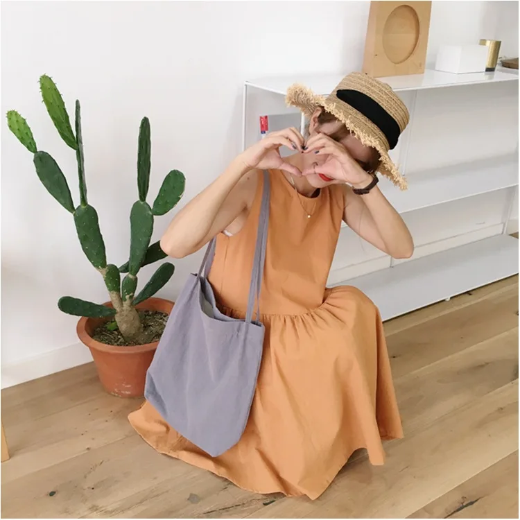 

Women Cotton Fabric Shoulder Bag Simple Eco Canvas Bag Soft Handbag Solid Casual Tote Female Environmental Reusable Shopping Bag