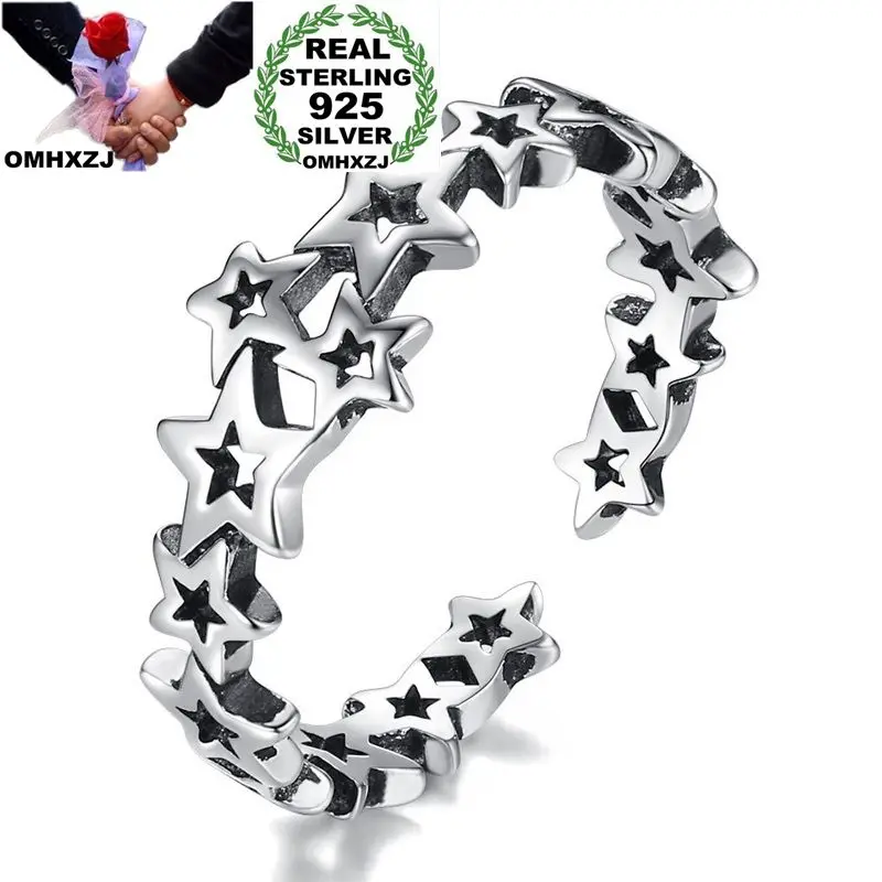 

OMHXZJ Wholesale RG180 European Fashion Fine Woman Man Party Birthday Wedding Gift Vintage Star 925 Sterling Silver Open Ring